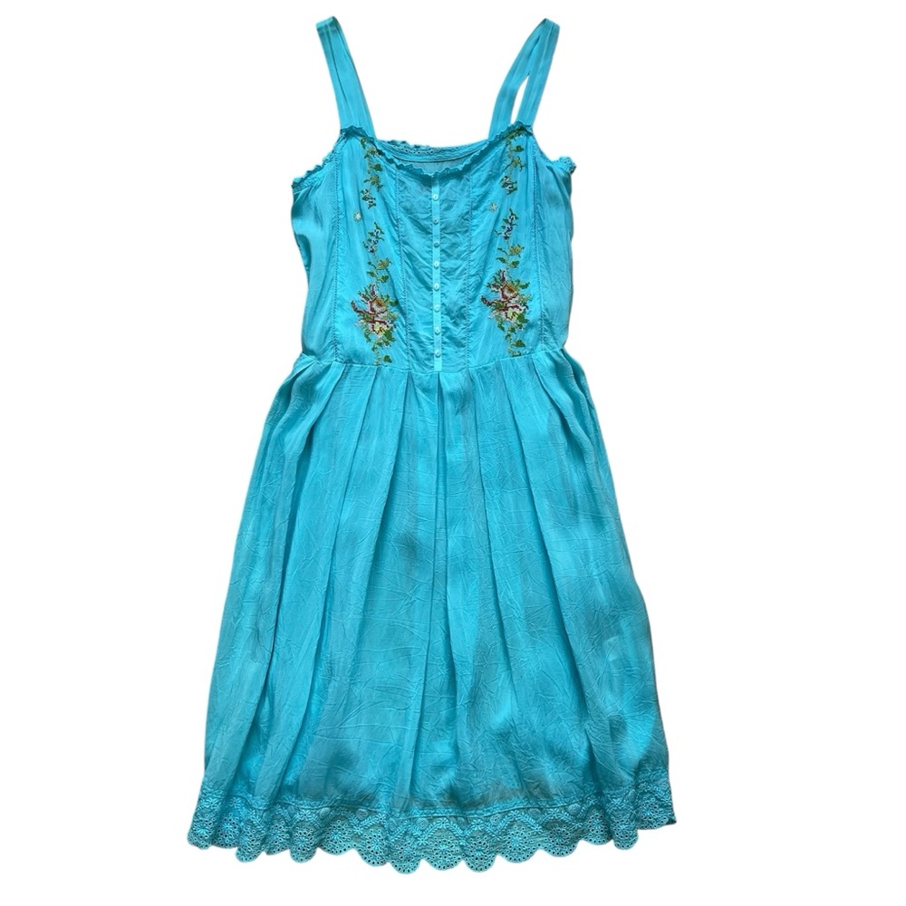 Johnny Was Blue Embellished Sleeveless Midi Sundress Size Small